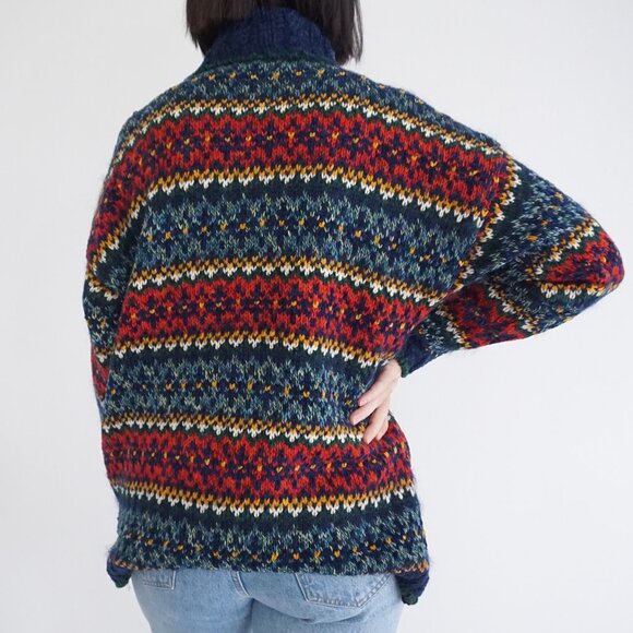 Vintage Liz Sport Fair Isle Wool Turtleneck Sweater Cabincore Apres Ski S - Picture 2 of 9